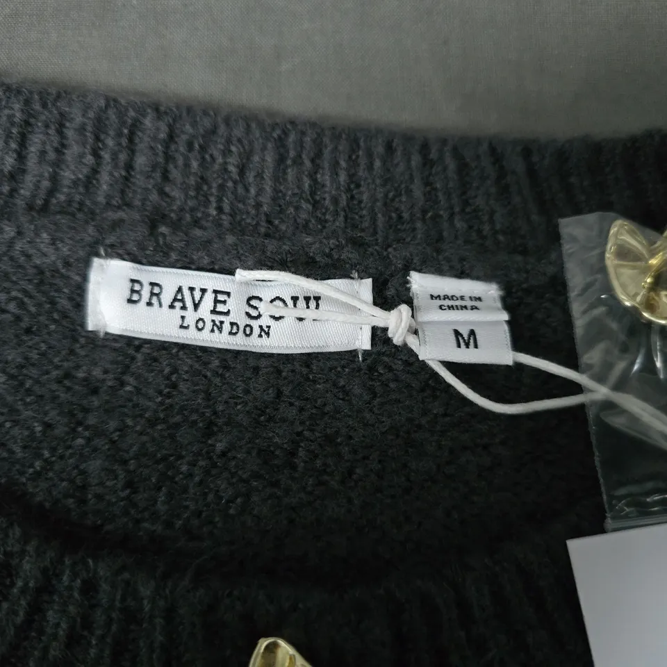 BRAVE SOUL CROP FIT CARDIGAN IN CHARCOAL - MEDIUM