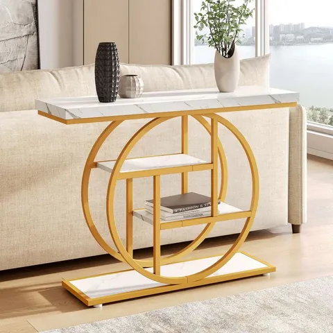 BOXED TRIBESIGNS INDUSTRIAL 4-TIER SOFA TABLE - WHITE/GOLD (1 BOX)