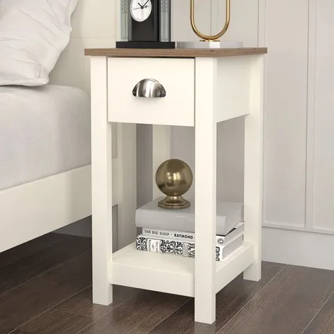 BOXED LILY AABAS BEDSIDE TABLE IN IVORY AND BEAUFORT OAK - 1OF1