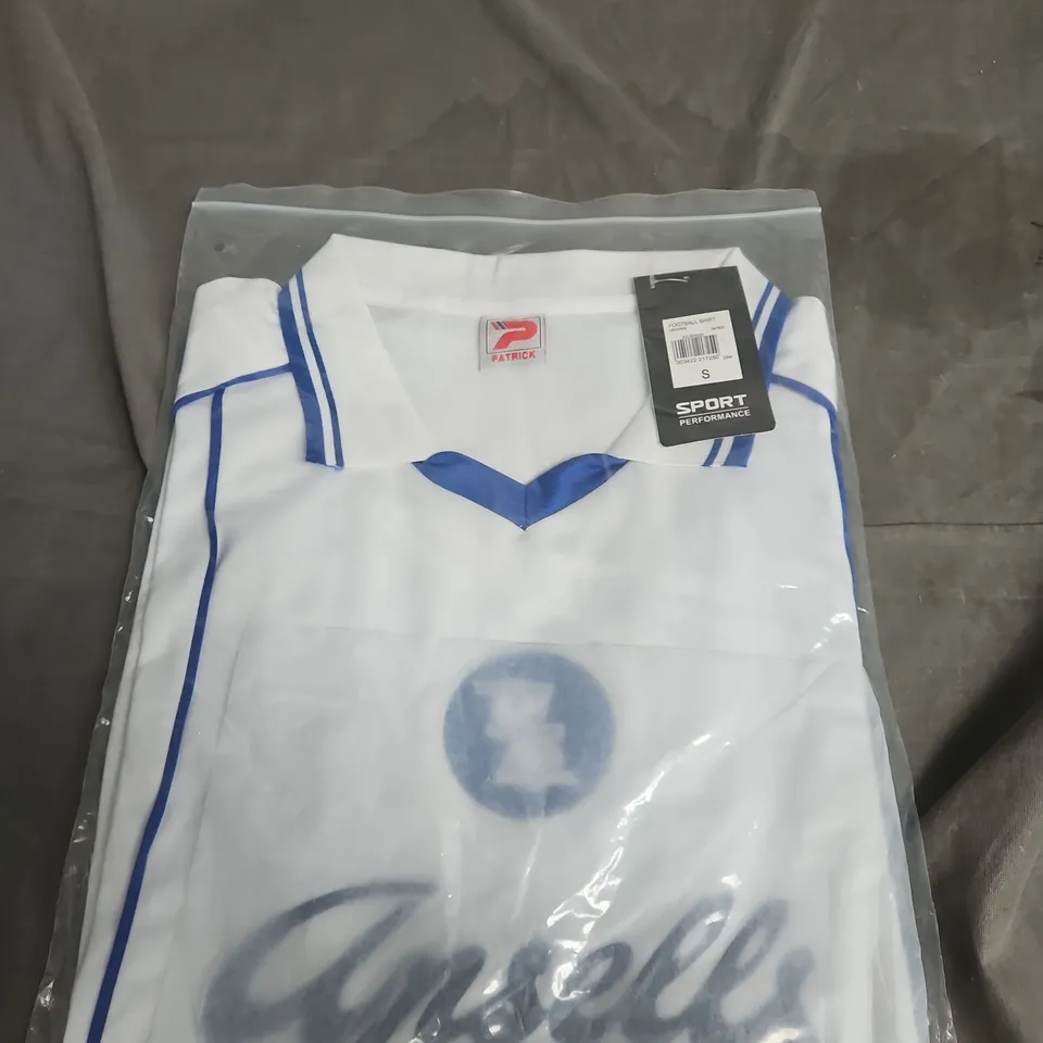 PATRICK WHITE POLO SHIRT WITH BLUE TRIM – SIZE S 