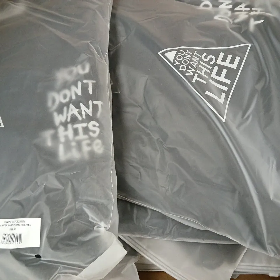 BOX OF APPROXIMATELY 20 YOU DON'T WANT THIS LIFE REFLECTIVE PAINTER HOODIES SIZE XL