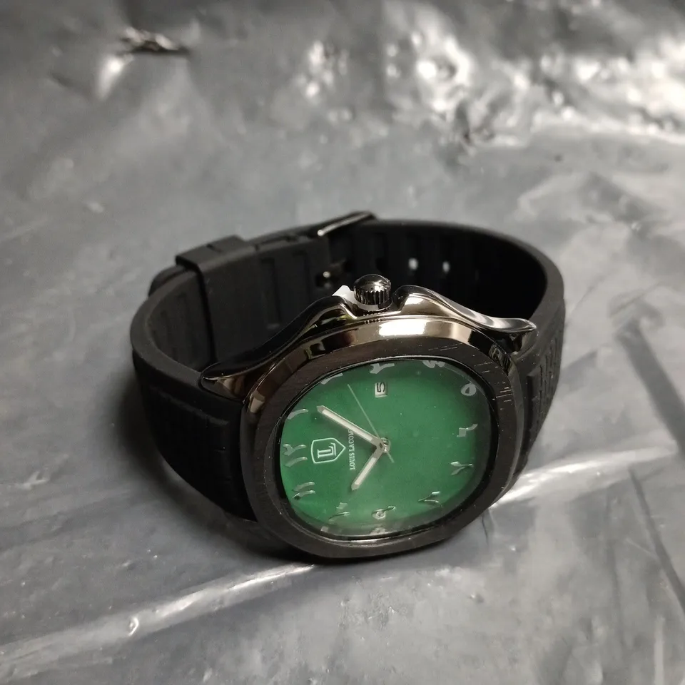 LOUIS LACOMBE GREEN DIAL RUBBER STRAP WATCH