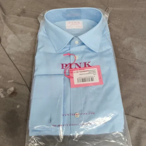 BAGGED THOMAS PINK TAILORED FIT FORMAL RAMSES PIPLIN SHIRT IN PALE BLUE - 17.5R