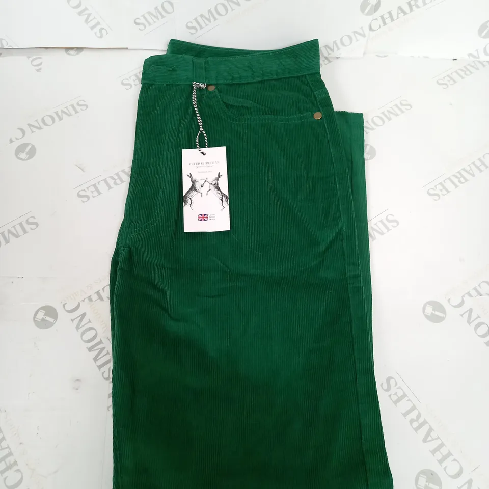 PETER CHRISTIAN CORD GREEN TROUSERS SIZE W28