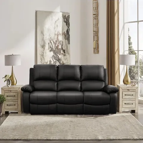 BOXED AIJA 3 SEATER FAUX LEATHER RECLINER - BLACK PU LEATHER (4 BOXES)