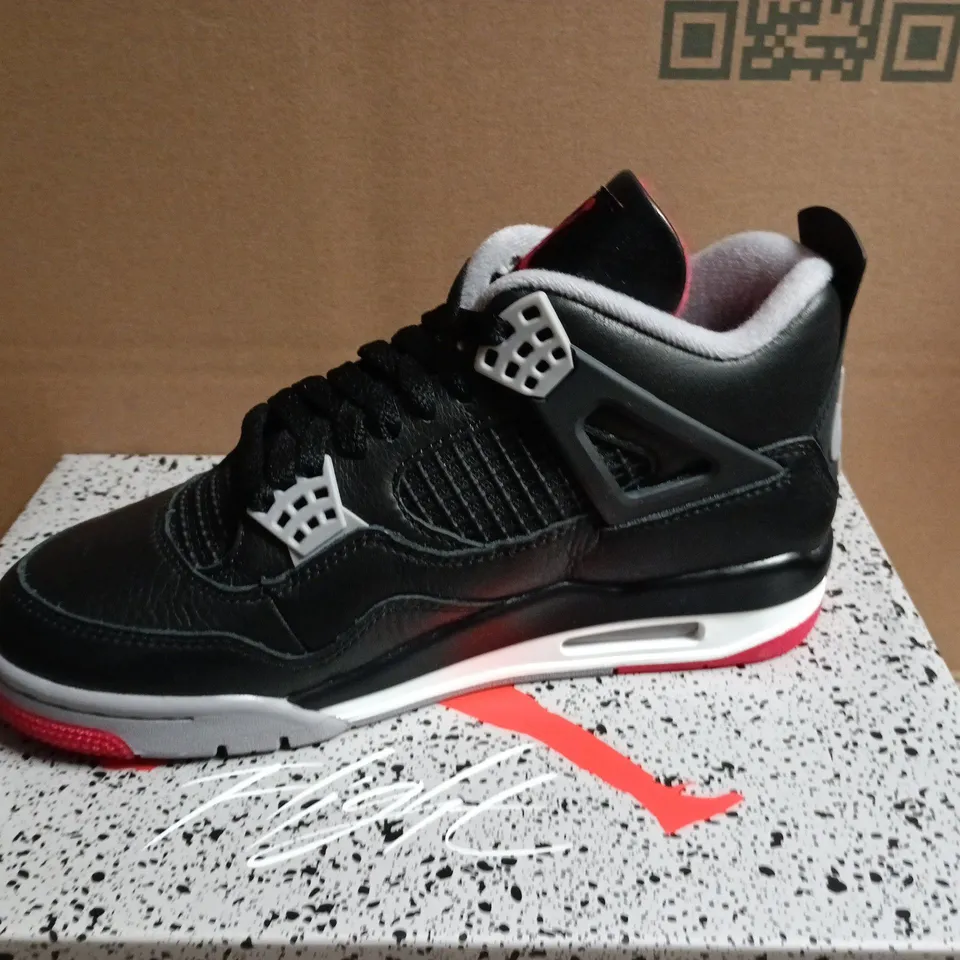NIKE AIR JORDAN 4 RETRO BLACK/FIRE RED-CEMENT GREY – UK 5.5