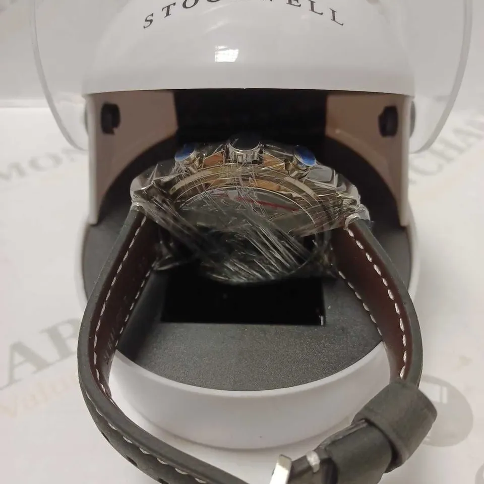 STOCKWELL HELMET CHRONOGRAPH TRIPLE DIAL LEATHER WRISTWATCH 