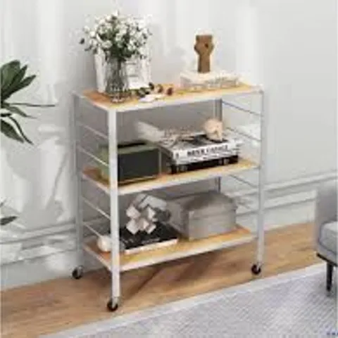 BOXED COSTWAY 3 TIER NATURAL FOLDABLE SHELVING UNIT WITH WHEELS