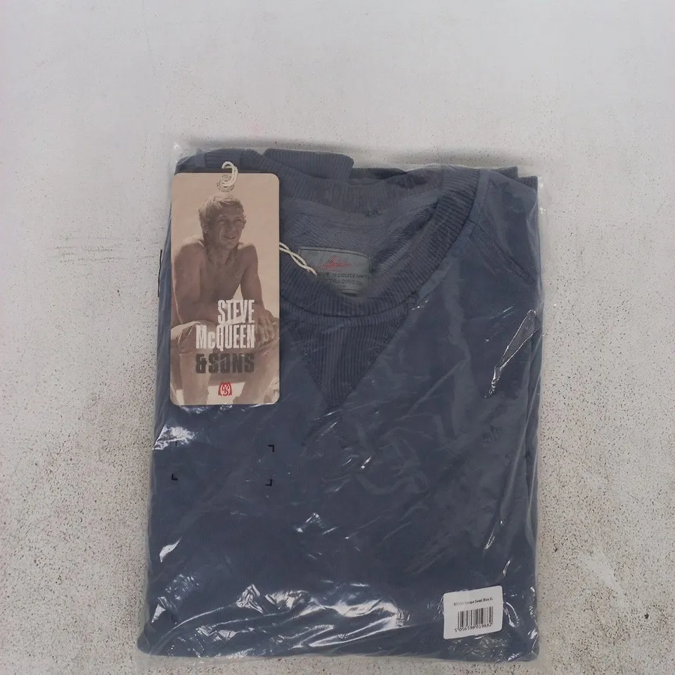 BAGGED STEVE MCQUEEN & SONS ESCAPE SWEATSHIRT IN BLUE SIZE XL