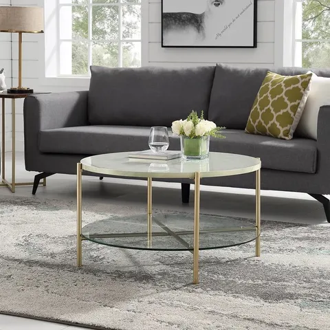 BOXED ADELBIRT COFFEE TABLE MARBLE/GLASS & GOLD
