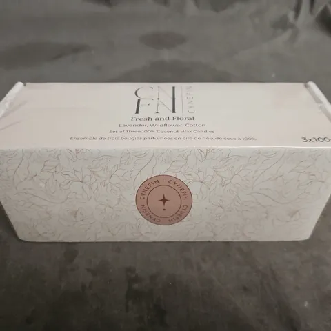 BOXED AND SEALED CYNEFIN CANDLES ,100% COCONUT WAX, LAVENDER, WILDFLOWER, COTTON 3X100G 