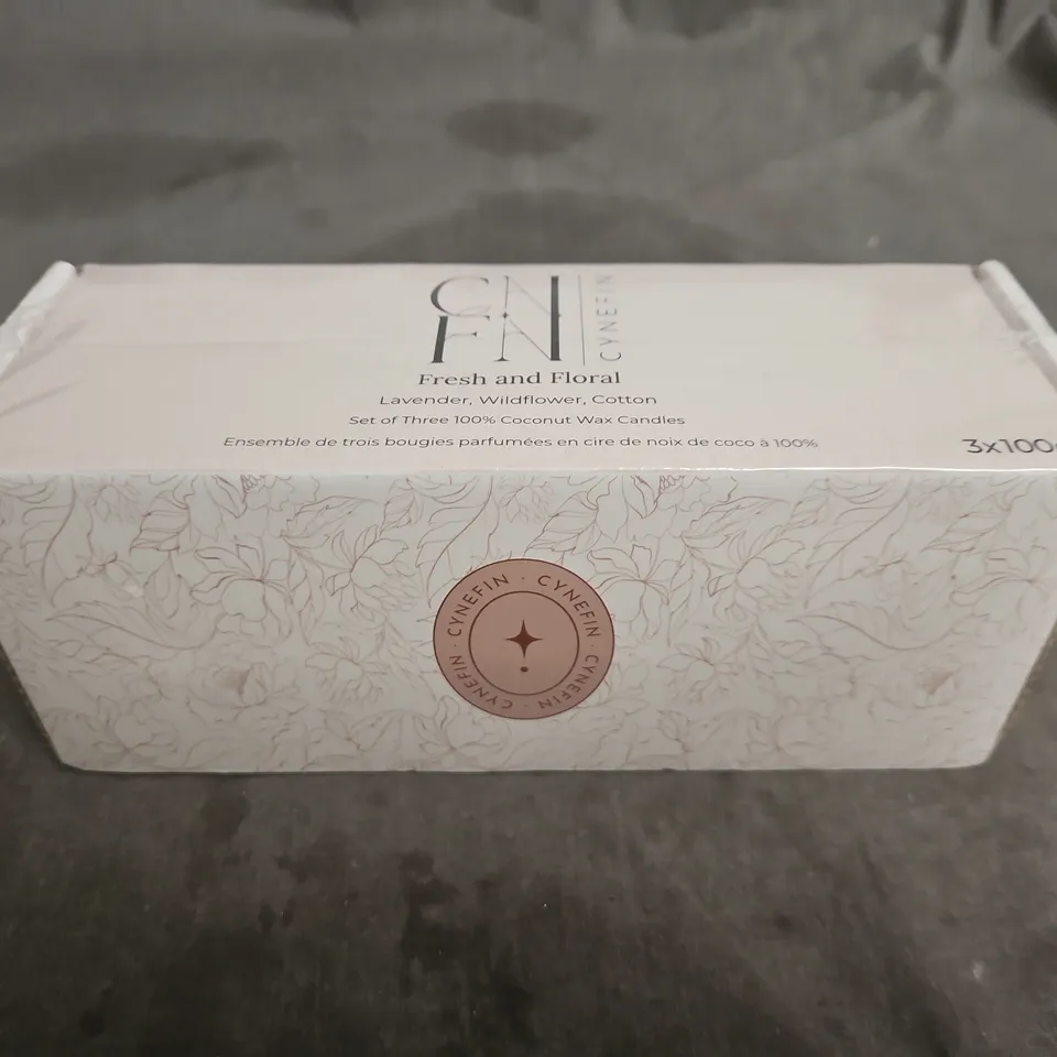 BOXED AND SEALED CYNEFIN CANDLES ,100% COCONUT WAX, LAVENDER, WILDFLOWER, COTTON 3X100G 