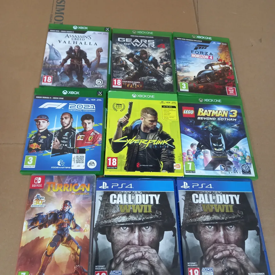 LOT OF 9 GAMES FOR PS4, XBOX ONE, XBOX AND NINTENDO SWITCH TO INCLUDE CALL OF DUTY AND CYBERPUNK