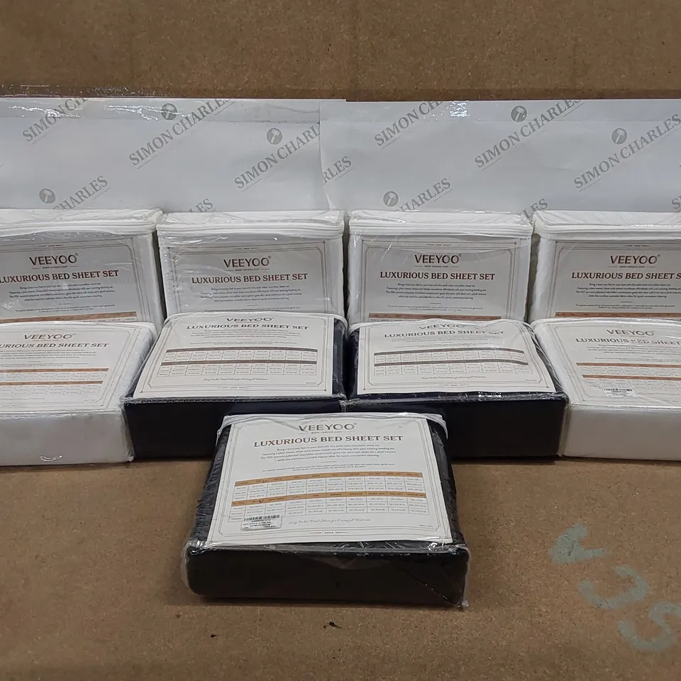 BOX OF 9X VEEYOO LUXURIOUS BED SHEET SETS, - VARIOUS SIZES AND COLOURS (1 BOX)