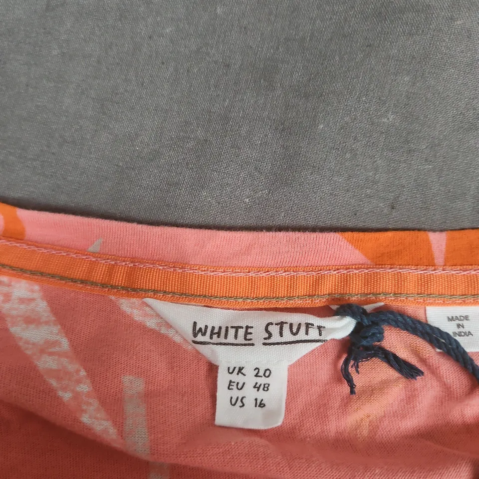 WHITE STUFF WOMEN'S TOP – PINK/ORANGE TROPICAL PALM PRINT, UK 20