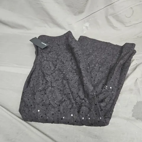 MINT VELVET LACE SEQUIN FLARE TROUSERS IN BLACK SIZE 18