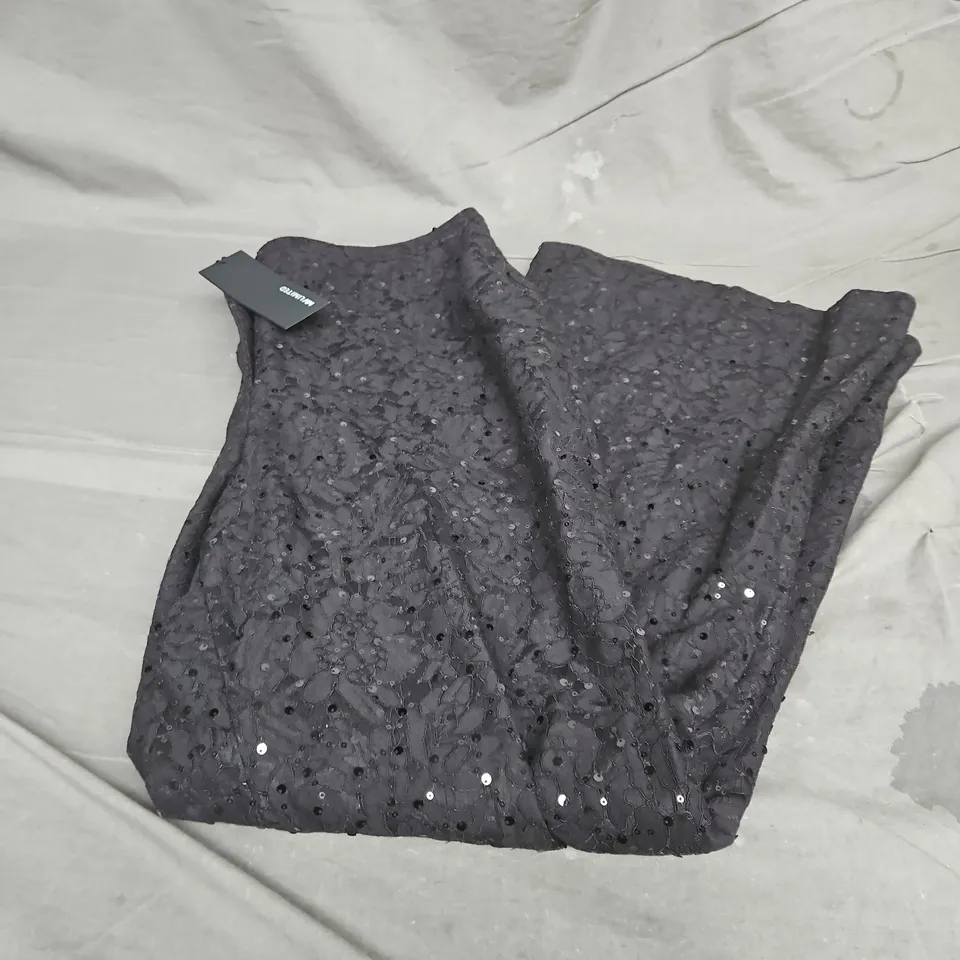 MINT VELVET LACE SEQUIN FLARE TROUSERS IN BLACK SIZE 18