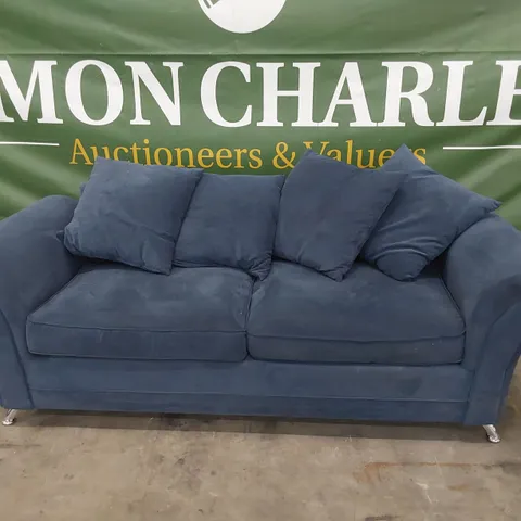 DESIGNER THREE SEATER SOFA BLUE PLUSH FABRIC