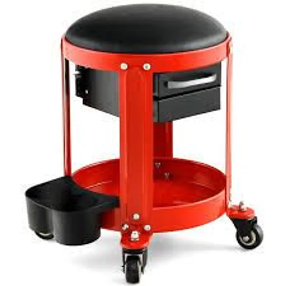 BOXED WORKSHOP CREEPER SEAT ROLLING MECHANIC STOOL WITH2 DRAWERS 330 LBS WEIGHT CAPACITY - BLACK/RED