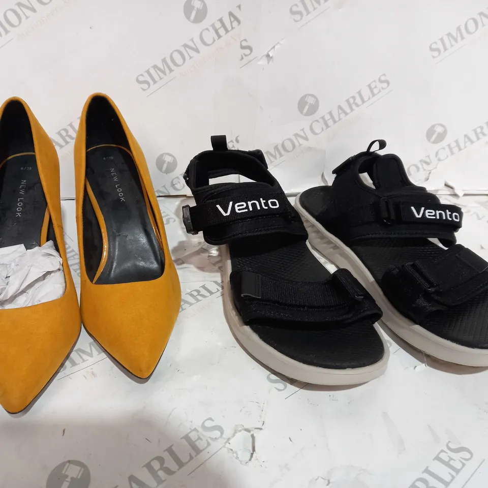 BOX OF APPROXIMATELY 10 ASSORTED PAIRS OF SHOES TO INCLUDE EGO SLIPPERS, HIGH HEELS, SANDLES ETC