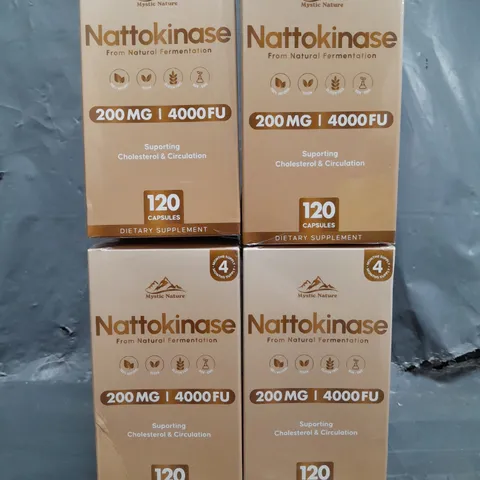 SET OF 4 BOXED AND SEALED NATTOKINASE DIETARY SUPPLEMENTS (120 CAPSULES PER BOX) 200MG 4000FU