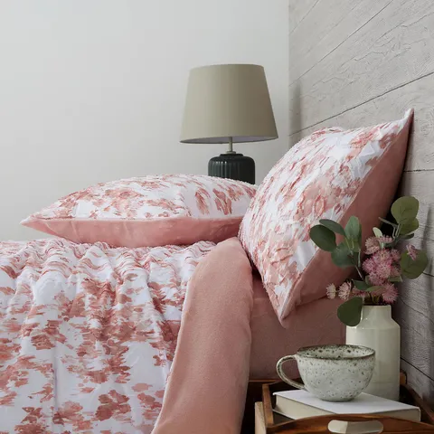 COZEE HOME ABSTRACT PRINT & TEXTURED VELVETSOFT 4 PIECE DUVET SET IN PINK - DOUBLE