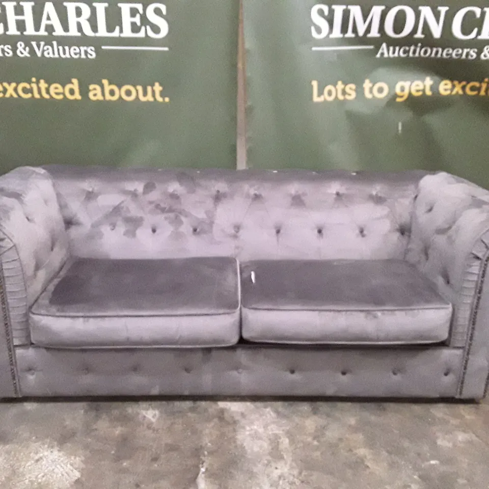 QUALITY DESIGNER AARON 3 SEATER SOFA - CHARCOAL VELVET FABRIC