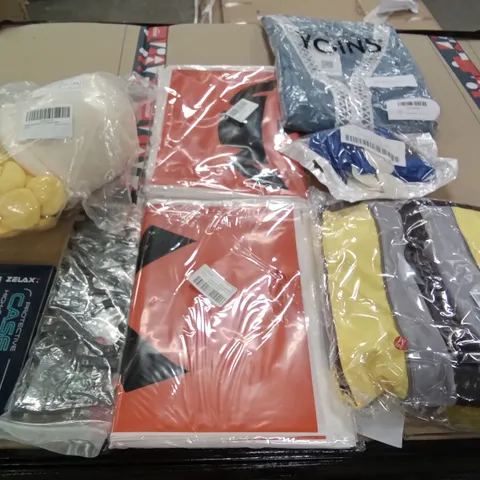 PALLET OF ASSORTED ITEMS INCLUDING DOG LIFE JACKETS, HALLOWEEN DECORATIONS, WOMENS CREW SOCKS, IPHONE 13 PHONE CASE, KEY HOLDER, SUN FLOWER PLUSHIE