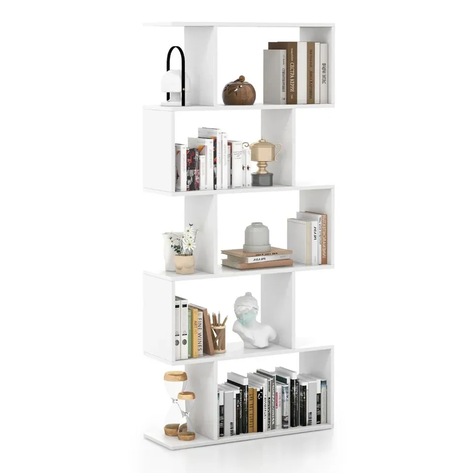 BOXED 5 SHELF WHITE S SHAPED BOOKCASE