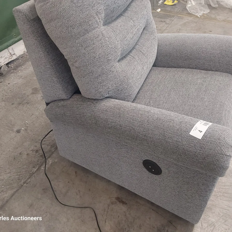 QUALITY BRITISH DESIGNER G PLAN HOLMES POWER RECLINING EASY CHAIR HERON MIST FABRIC 