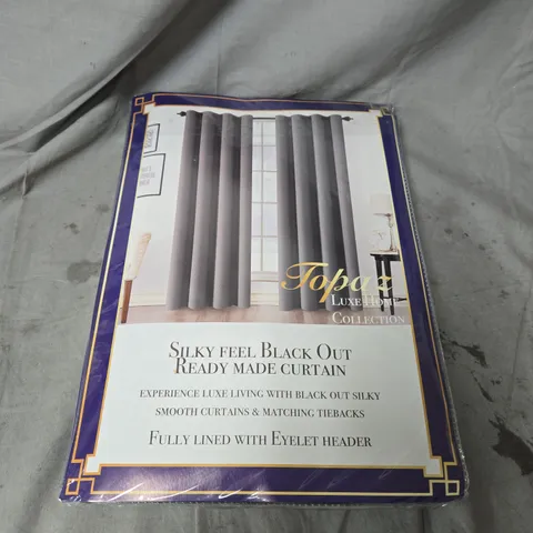 TOPAZ BOX OF 4 HOME EYELET CURTAINS IN DARK GREY - SILKY FEEL BLACK OUT READY MADE, 66" X 54" (168 X 137 CM)