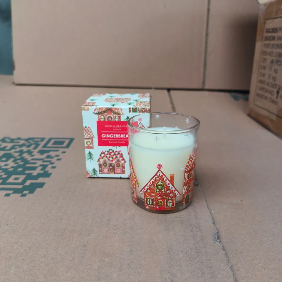 GISELA GRAHAM LONDON - GINGERBREAD SCENTED CANDLES IN A FESTIVE GLASS HOLDER - BOX OF 48