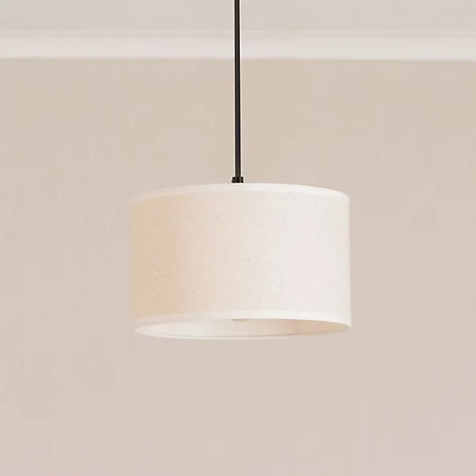 BOXED VALUELIGHTS EVA NATURAL LINEN FABRIC WITH WHITE TRIM SMALL DRUM LIGHT SHADE (D)25cm