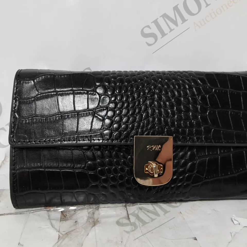RUTH LANGSFORD LARGE FLAPOVER LEATHER WALLET IN BLACK COLOUR