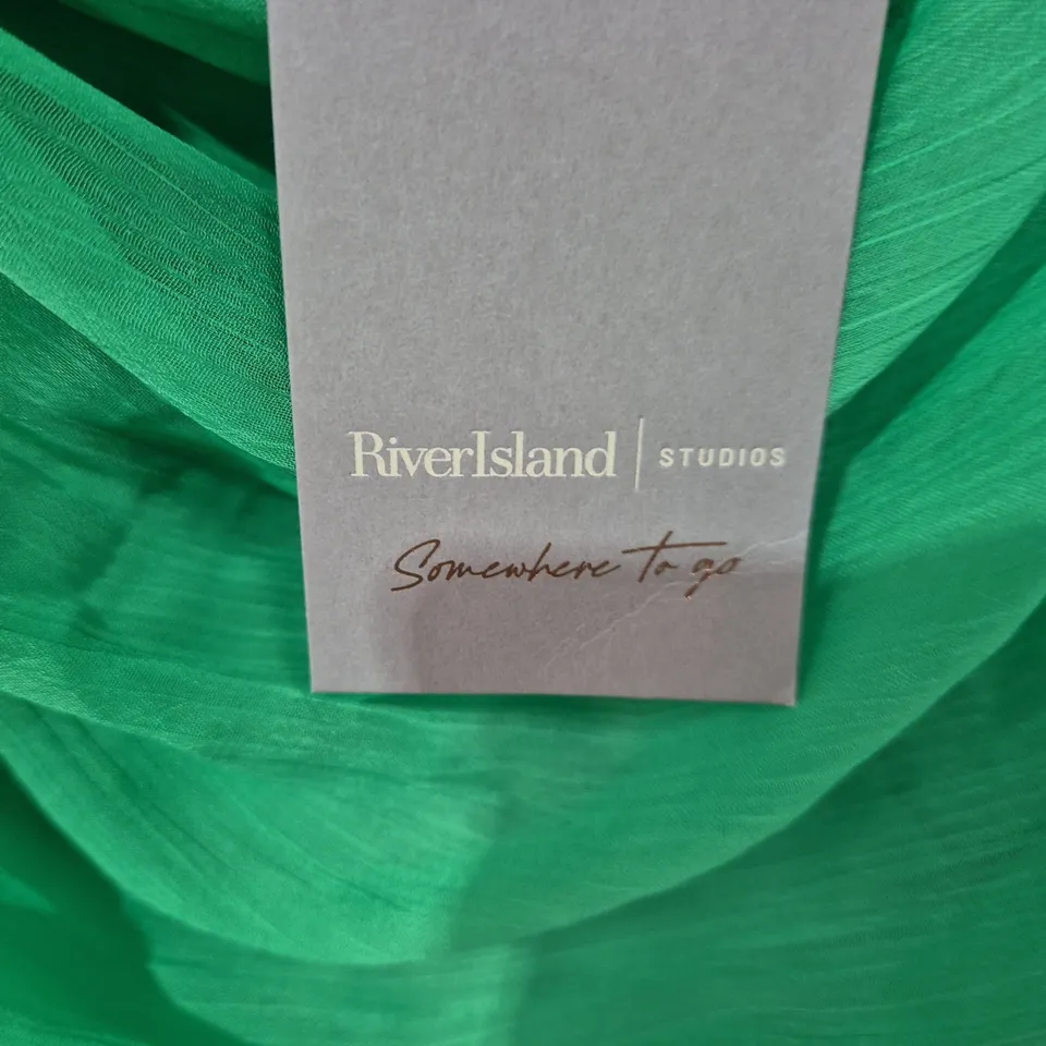 UK 14 RIVER ISLAND STUDIOS GREEN RUCHED DRESS (EU 40, US 10)