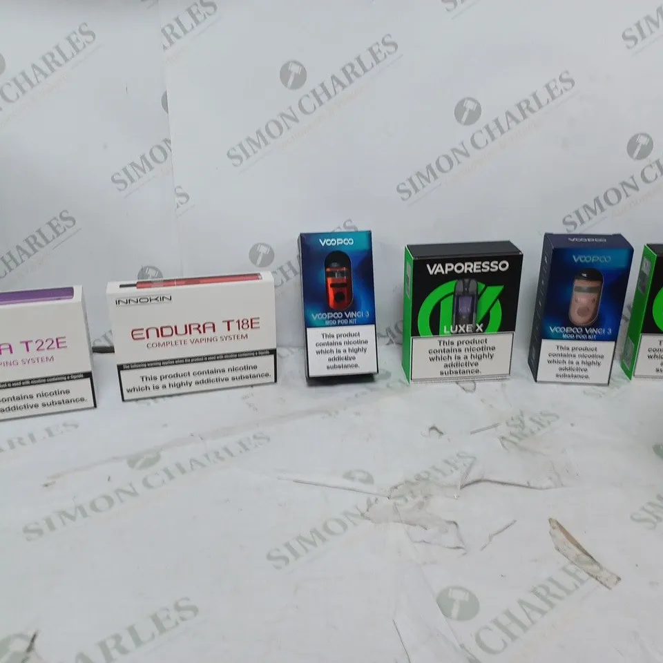 LOT OF APPROXIMATELY 10 BOXED E-CIGARETTES TO INCLUDE VOOPOO VINCI 3, ENDURA T22E, AND CALIBURN A2 POD ETC. 