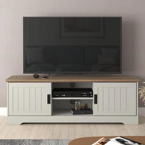 BOXED 2 DOOR TV UNIT - IVORY/BEAUFORT OAK