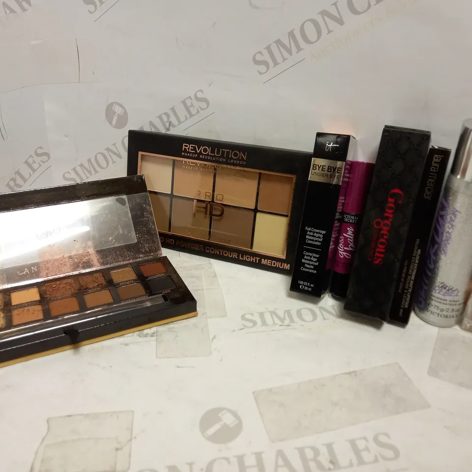 LOT OF 8 ASSORTED MAKE UP ITEMS, TO INCLUDE REVOLUTION, VICTORIA'S SECRET, LAURA MERCIER, ETC
