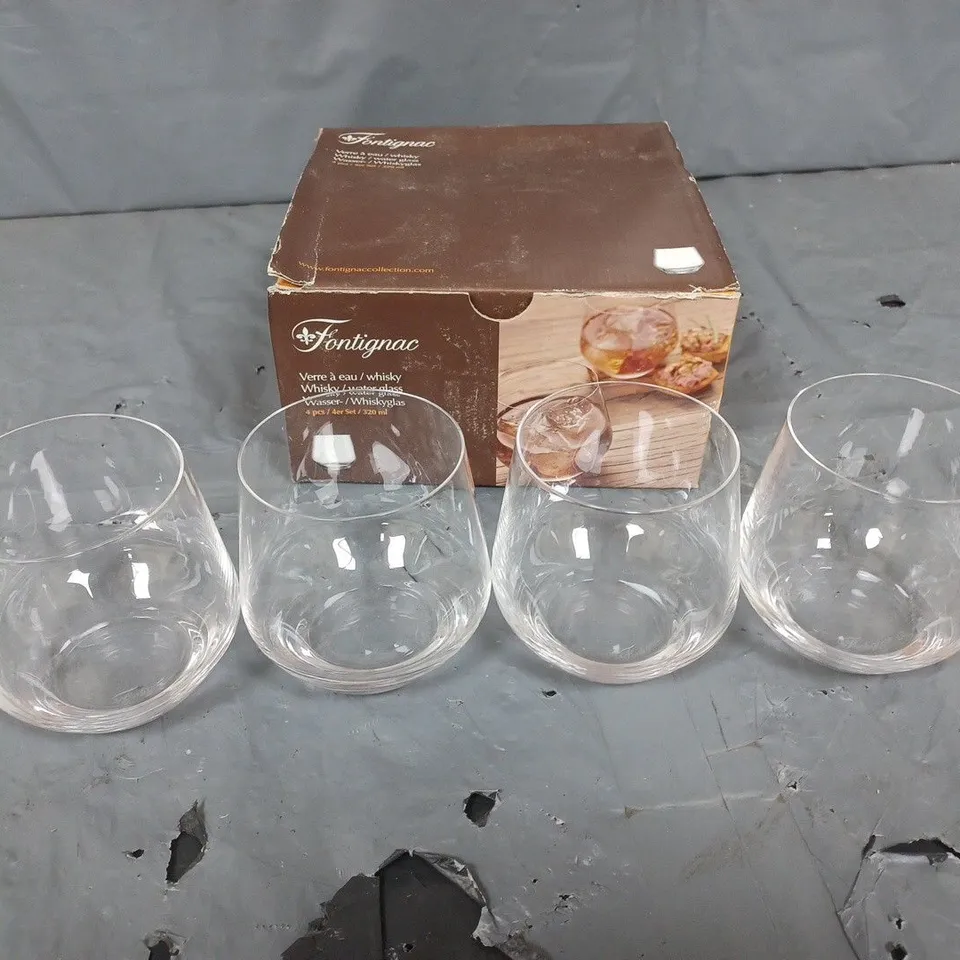 BOXED FANTIGNAC WHISKY GLASS X4 - COLLECTION ONLY