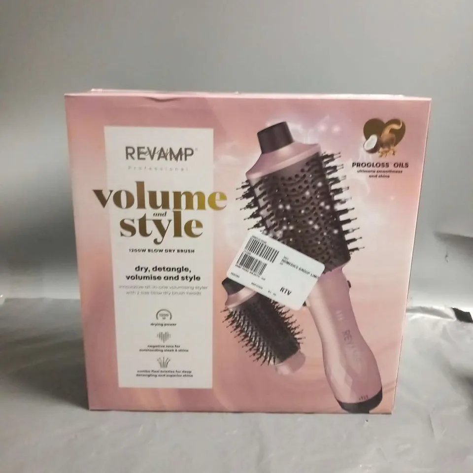 FOUR BOXED REVAMP PROFESSIONAL VOLUME AND STYLE 1200W BLOW DRY BRUSH INNOVATIVE ALL IN ONE VOLUMISONG STYLER WITH TWO SIZE BLOW DRY BRUSH HEADS