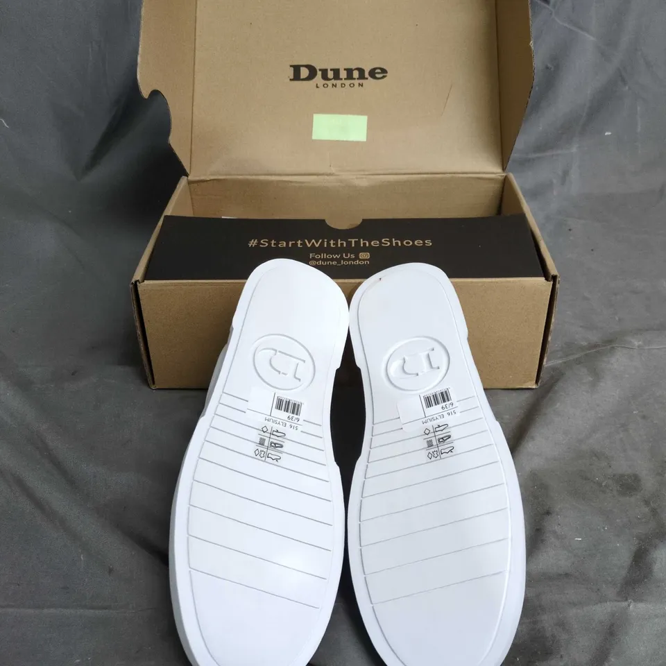 DUNE LONDON WOMEN'S TRAINERS – WHITE WITH ROSE GOLD PANELS SIZE 6 UK