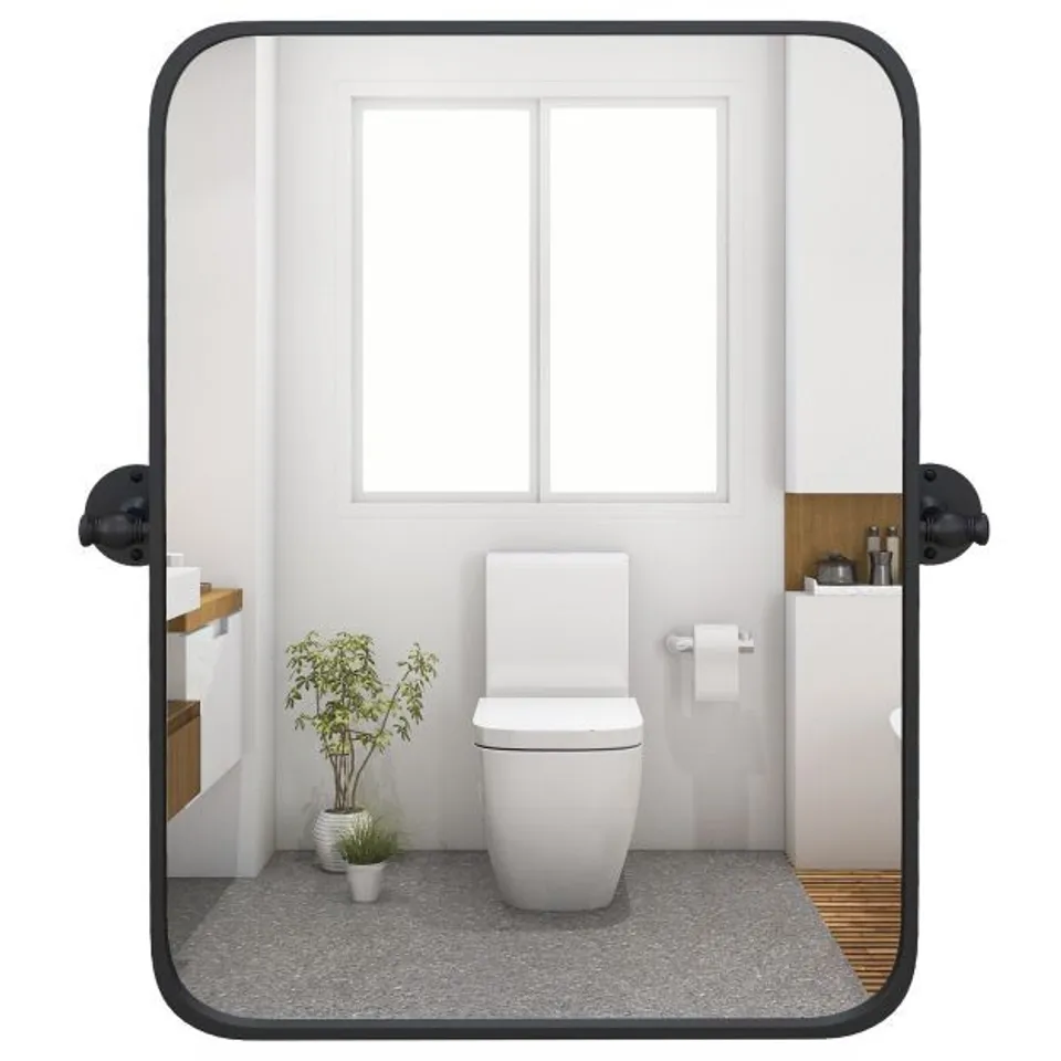 BOXED COSTWAY BLACK METAL FRAMED PIVOT RECTANGLE WALL-MOUNTED MIRROR