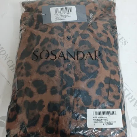 BAGGED SOSANDAR LEOPARD PRINT MIDI SHIRT DRESS WITH BELT - BROWN ANIMAL