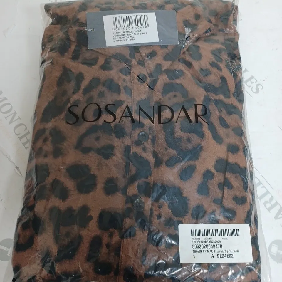 BAGGED SOSANDAR LEOPARD PRINT MIDI SHIRT DRESS WITH BELT - BROWN ANIMAL