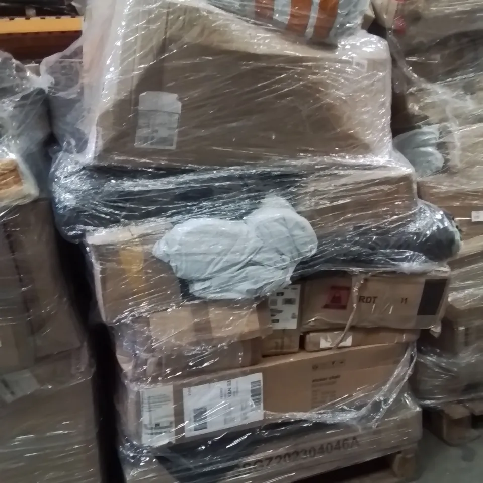 PALLET OF ASSORTED HOUSEHOLD GOODS AND PRODUCTS TO INCLUDE;WICKER CHAIR,CEILING LIGHT,RETRACTABLE SAFETY GATE 