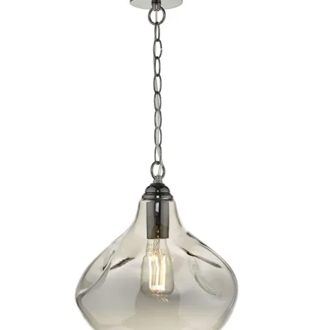 BOXED DAR LIGHTING ESAROSA 1 LIGHT PENDANT BLACK CHROME AND SMOKED GLASS