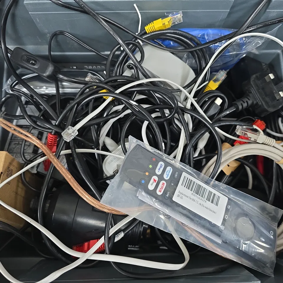 APPROXIMATELY 12 ASSORTED HOUSEHOLD ITEMS TO INCLUDE WIRELESS MOUSE, TV REMOTES, CABLES, ETC