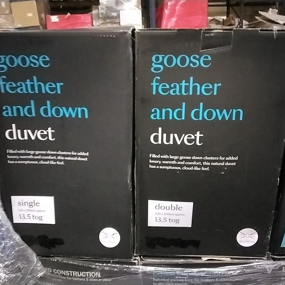 PALLET OF APPROXIMATELY  27 BOXED GOOSE FEATHER DOWN DUVETS 