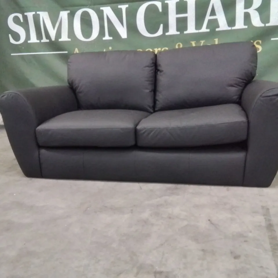 QUALITY DESIGNER BLACK FAUX LEATHER 2 SEATER SOFA