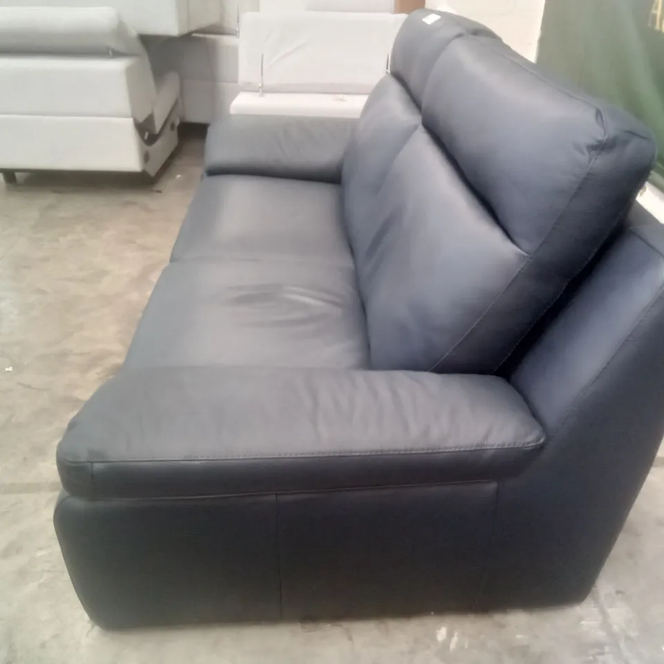 QUALITY ITALIAN DESIGNER MARCELLO 3 SEATER SOFA - BLUE NAVY LEATHER